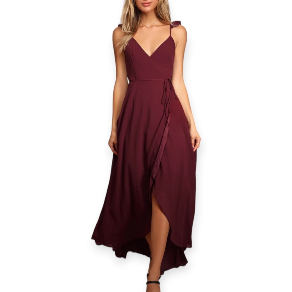 NWT Lulu's Here's to Us Sleeveless High Low Chiffon Wrap Maxi Dress